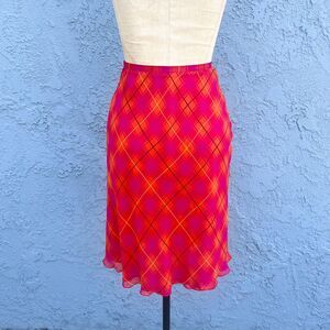 Emanuel Ungaro Collection Silk Skirt XS Pink Orange plaid slip skirt 90s y2k